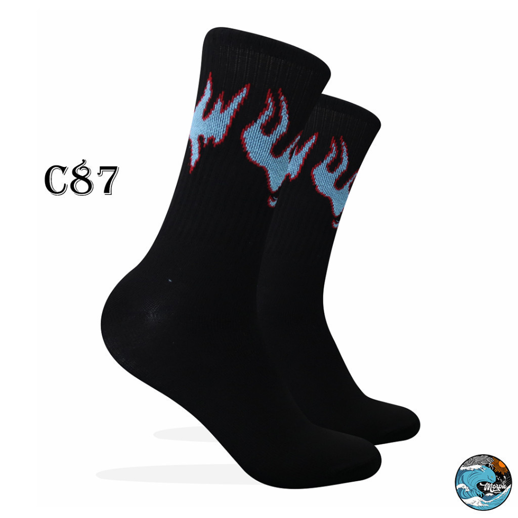 Kaos Kaki Oldschool - Kaos Kaki Skate Api Biru Dasar Hitam - 4LAYER BENANG - Morph.Apparel - C87