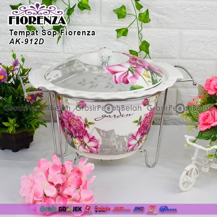 Wadah Saji Sop Casserole Basi Keramik Motif Bunga Fiorenza Ak-912D