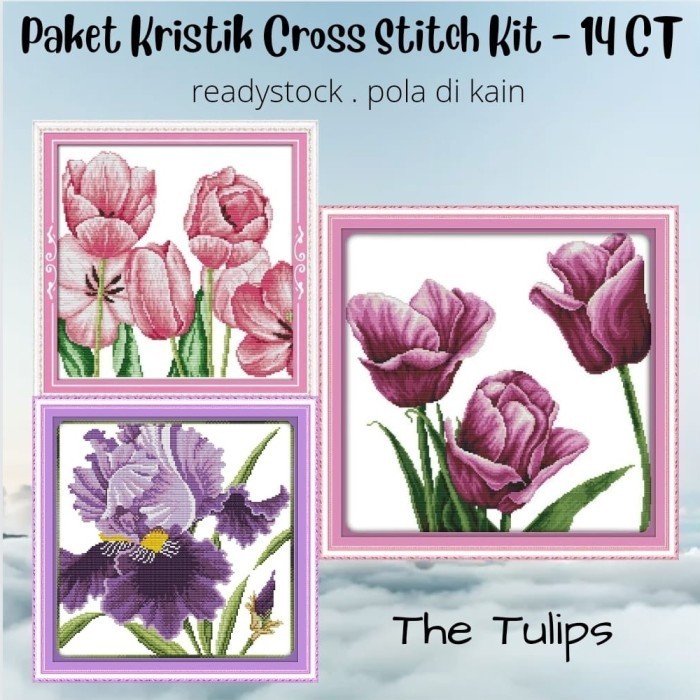 

Paket Kristik Sulam DIY Cross Stitch Jahit DMC - tulips
