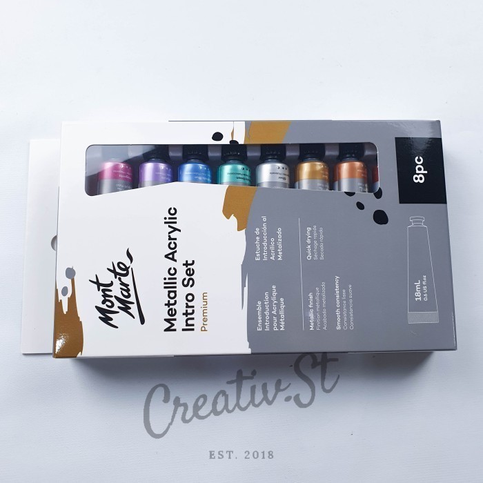 

Ready Mont Marte Premium Metallic Acrylic Paint Set 8 Pc x 18 Ml