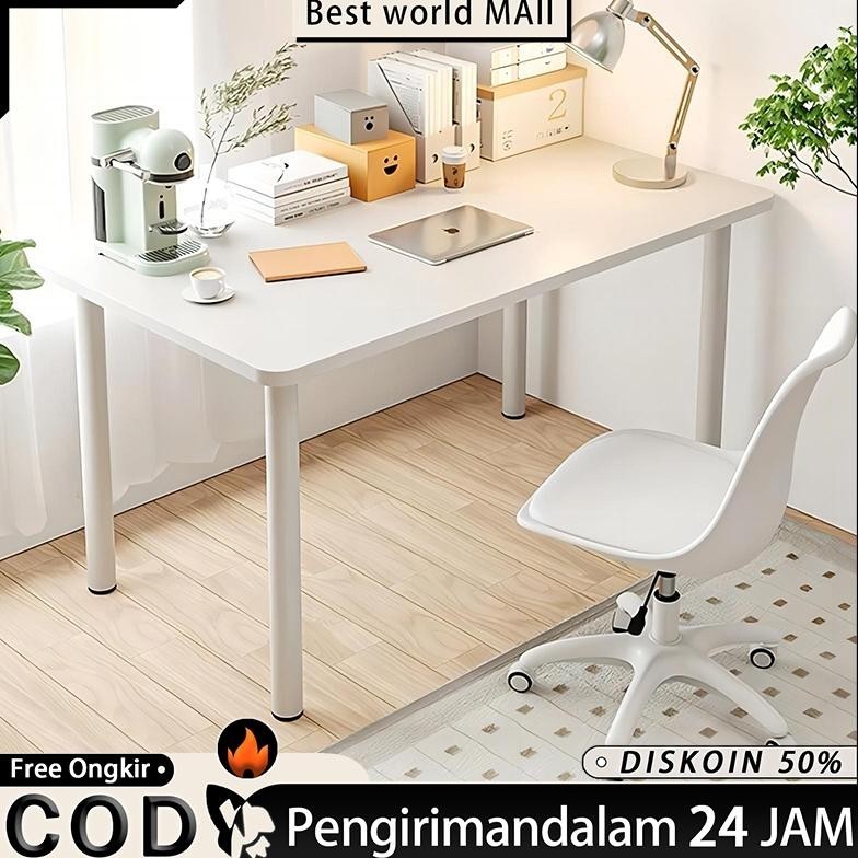 Meja Belajar Kayu/Putih 140CM Meja Kerja Minimalis Meja Kantor Besi Meja Putih Meja Komputer Office 