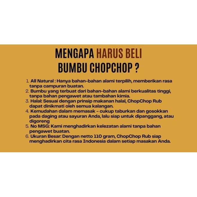 

NEW PRODUK CHOPCHOP SPECIAL MIX RUB SPICY BUMBU MARINASI RENDAH KALORI 110GR !!!!!