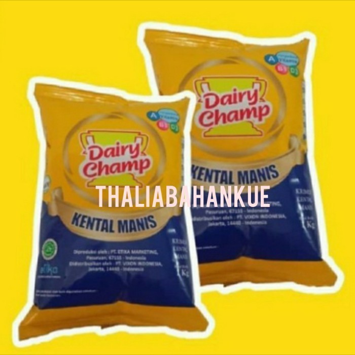 

DAIRY CHAMP KENTAL MANIS 1KG X 1 KEMASAN BANTAL CAMPURAN MINUMAN DLL K02