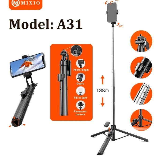 MIXIO A31 Tongsis Bluetooth Selfie Stick Tripod