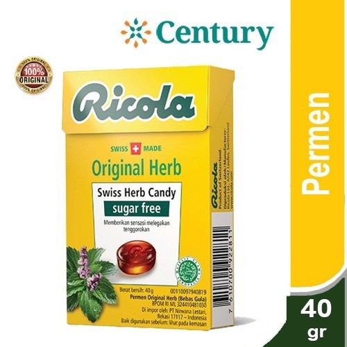 

RICOLA ORIGINAL HERB SUGAR FREE SWISS HERB CANDY 40G / PERMEN / PELEGA TENGGOROKAN