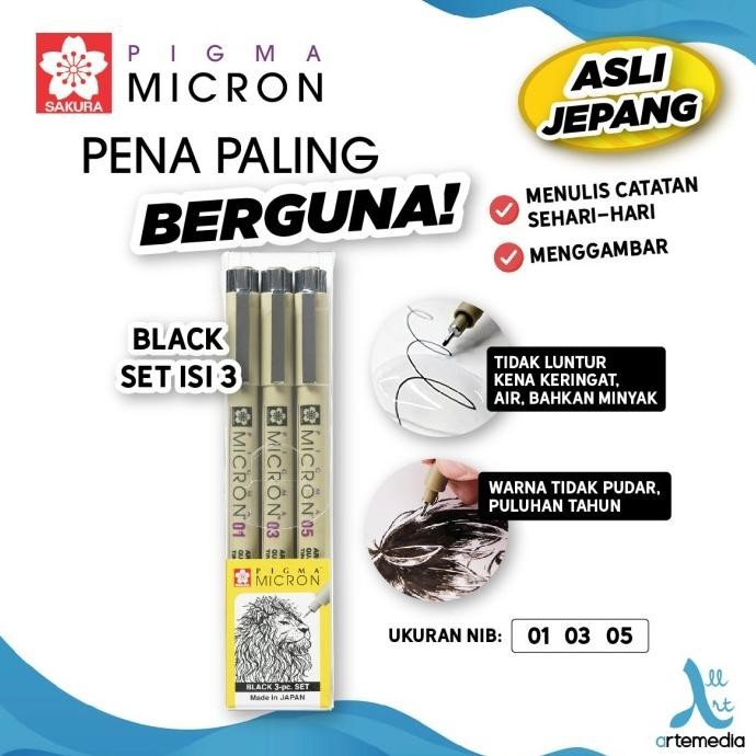 

Drawing Pen Sakura Pigma Micron Set 3 Pigment Ink Pulpen Gambar