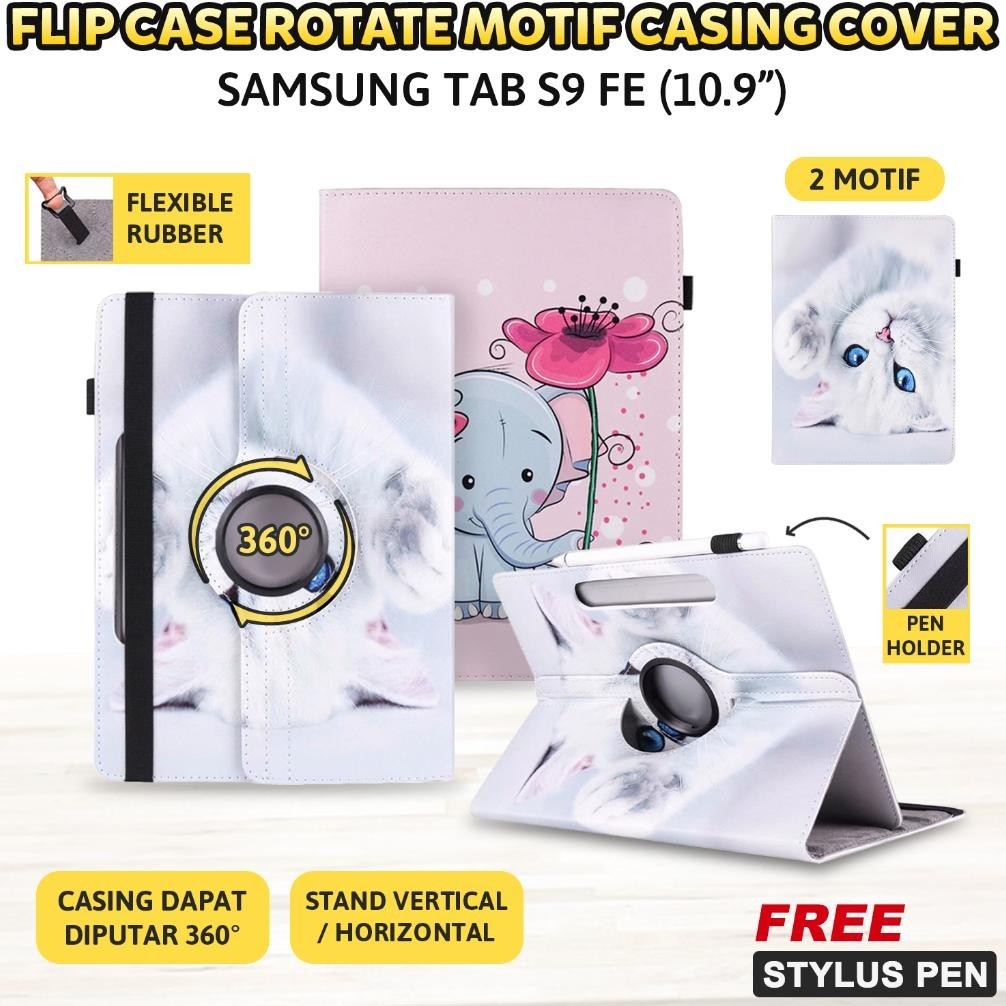 [TERBARU] Samsung Galaxy Tab S9 FE 2023 10.9 inch Tablet Casing Flip Case Putar Rotate Stand Motif K