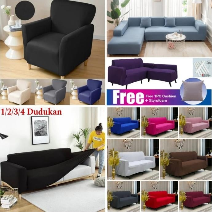 Sarung Sofa ELASTIS 1/2/3/4 Seater Polos/Cover Sofa Stretch .