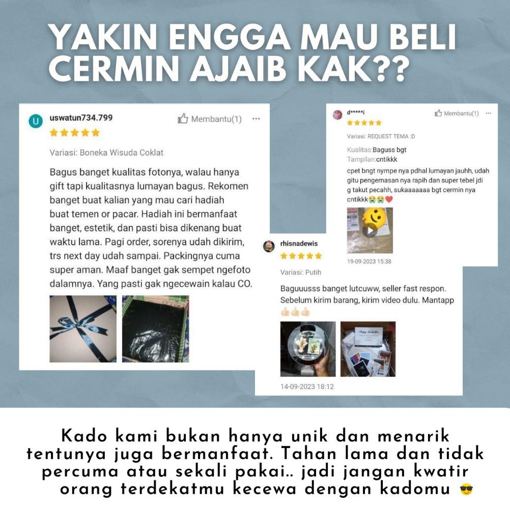 PROMO [1 HARI JADI] Kado Cermin Foto Custom/ Lucu/ Unik/ Souvenir/ Pernikahan/ Ulang Tahun/ Wisuda/ 