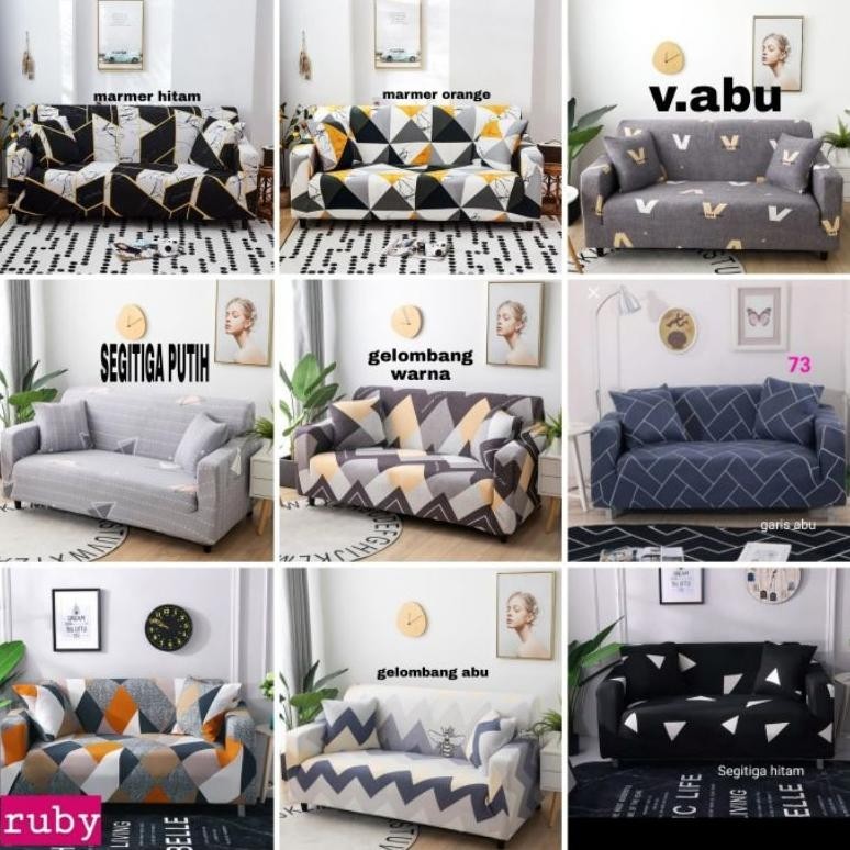 [VARIAN BARU] cover sofa 1 dudukan/sarung sofa 1 dudukan +free 1bh sarung bantal elastis motif