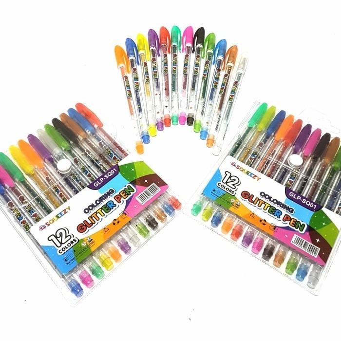 

GROSIR (10PACKS/120PCS)PULPEN GLITTER PEN GEL 12WARNA SQUEEZY GLP-SQ01 Import