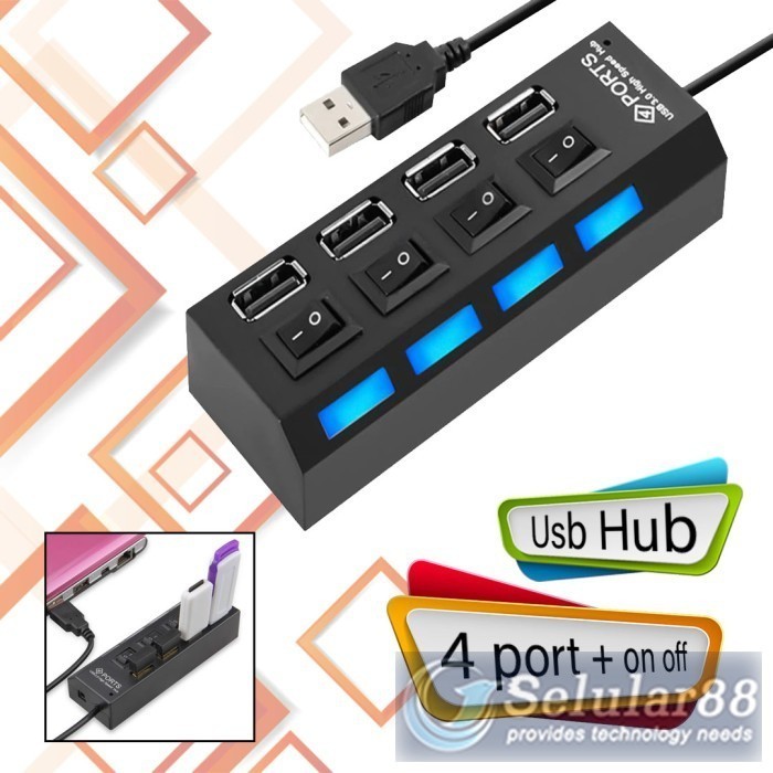 USB Hub 4 Port Slot On Off Penambah Lubang USB PC Laptop Komputer