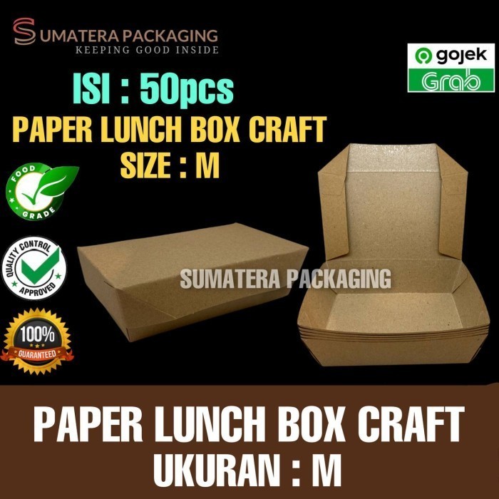 Paper Lunch Box M Murah Isi 50Pcs Craft Tebal Kotak Makan Kertas Medan