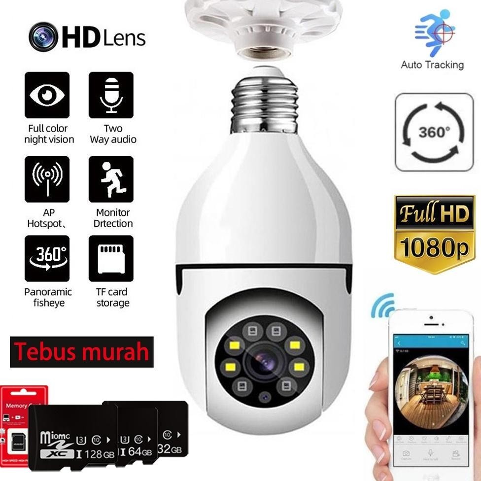 [DISKON] Gratis Ongkir+CODV380 CCTV Kamera IP Kamera CCTV Bulb HD 8MP Wifi Lampu 360 PTZ Anti Air CC
