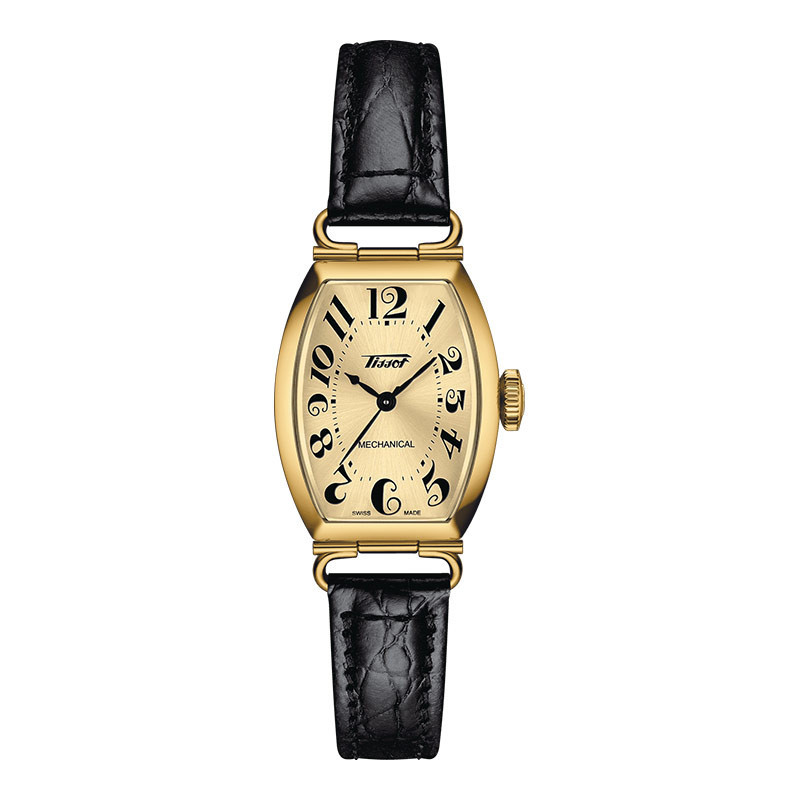 Jam Tangan Wanita Tissot Heritage T128.161.36.262.00 Porto Mechanical Small Lady Ivory Dial Black Le