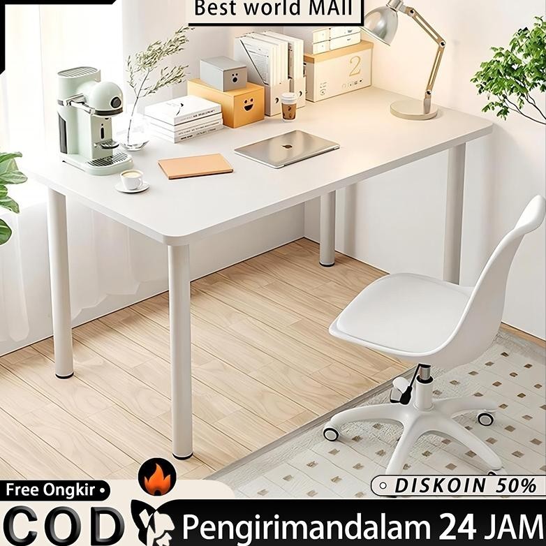 Meja Belajar Kayu/Putih 140CM Meja Kerja Minimalis Meja Kantor Besi Meja Putih Meja Komputer Office 