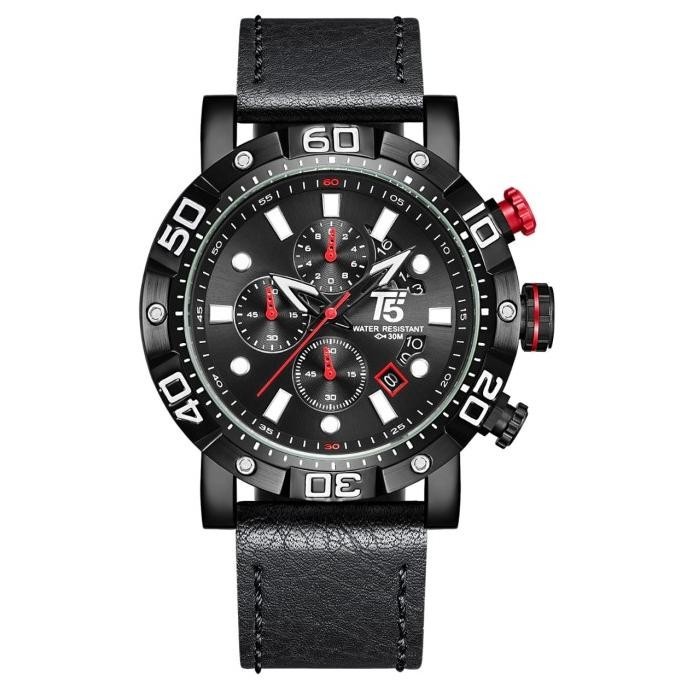 Jam Tangan Pria Original T5 H 3855G Black Silver