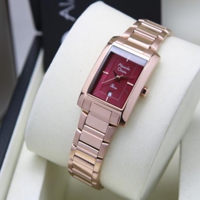Jam Tangan Wanita Alexandre Christie Original AC2979 Red Rosegold