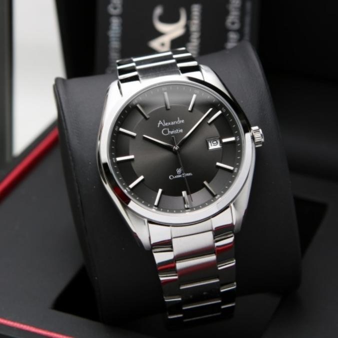 Jam Tangan Alexandre Christie Pria Original AC8648 Silver Black