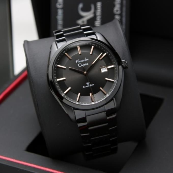 Jam Tangan Alexandre Christie Pria Original AC8648 Black List Rosegold