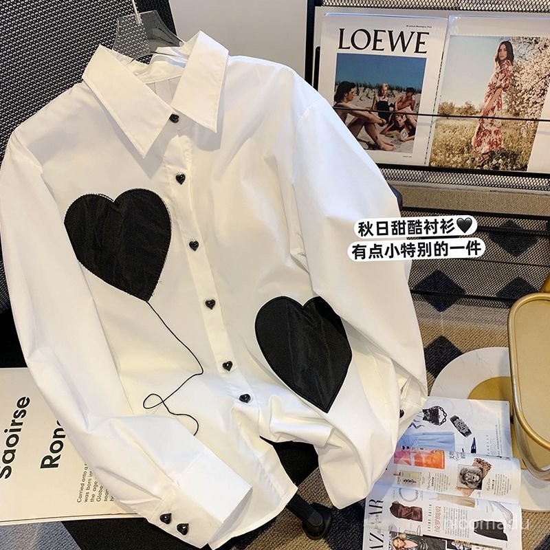 Kemeja Putih Wanita Kemeja Cinta Pelangsing Longgar Gaya Korea/Kemeja Wanita Katun Korean Style Impo