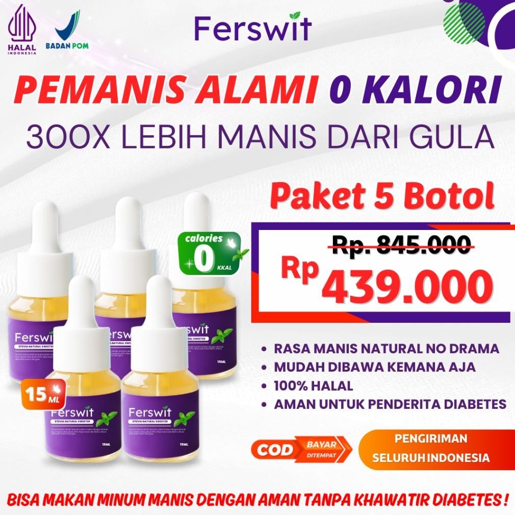 

berkasiat Ferswit Stevia Alami Paket 5 Botol berkasiat