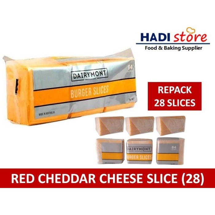 

Dairymont Red Cheddar Cheese, Keju Burger Slice - 28 Slices Repa