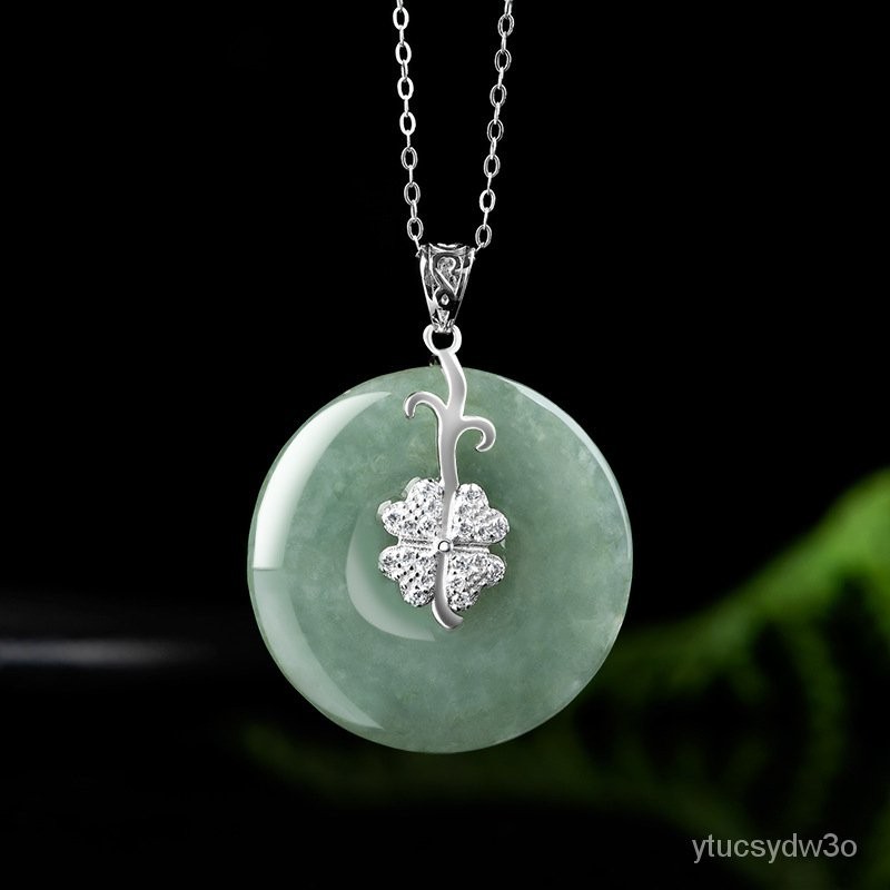 (ytucsydw3o)(Kirim Sertifikat）S925Tatahan Perak AlamiaKalung Liontin Batu Giok Bulat Pria dan Wanita