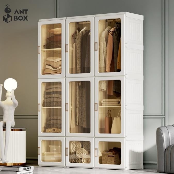 ANTBOX Lemari Pakaian Plastik Susun Putih Minimalis Lemari Baju