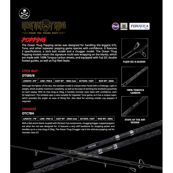 Bone OCEAN THUG POPPING STICKBAIT Rod OTS80/8 - PE 6-8 (2 Sec)
