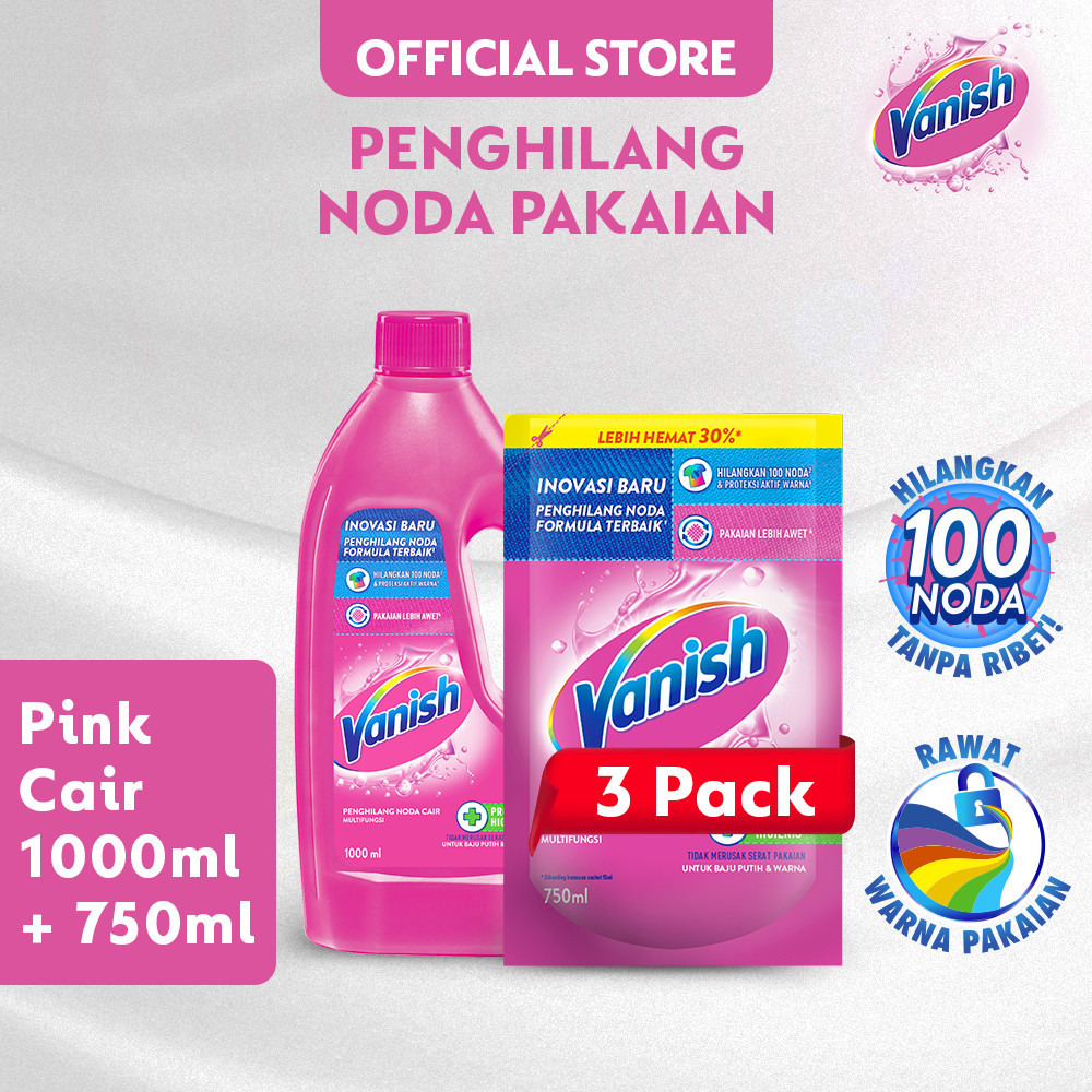 Vanish Pink Liquid 1000ml Bottle + 750ml (3pcs) Refill - Penghilang Noda & Kuman