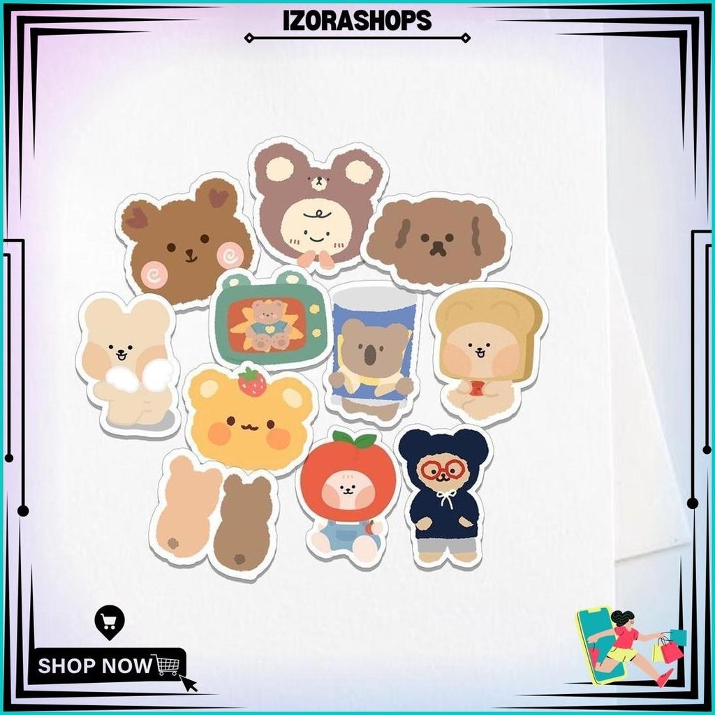 

Sticker Brown Bears Aesthetic Stiker Waterproof (12Pcs) Promo
