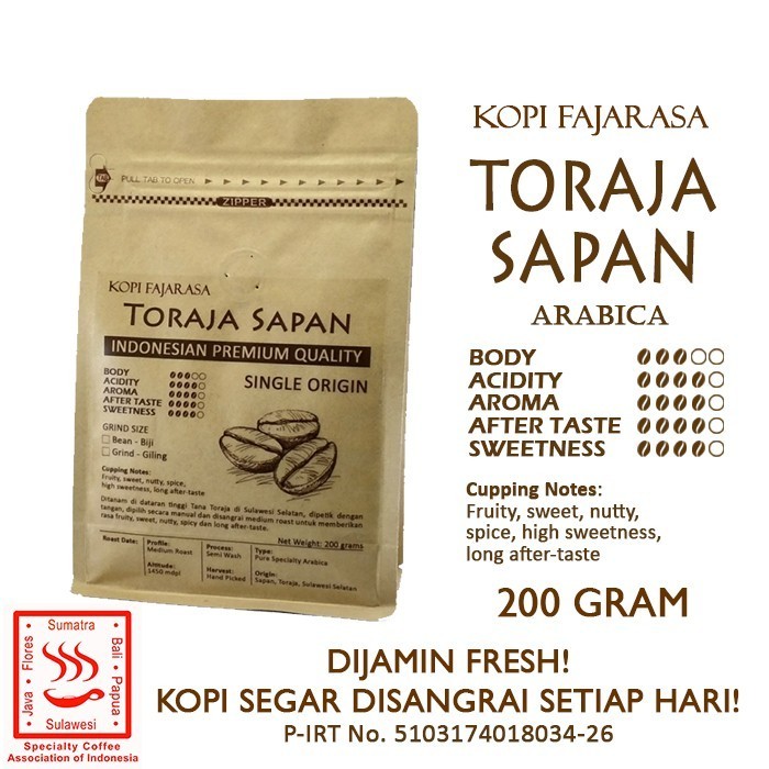 

Kopi Fajarasa Toraja Sapan Biji Kopi Arabica 200 Gram
