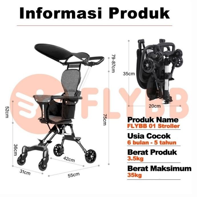 Stroller 2 Arah FLYBB Magic Stroller Baby 2 Way Bisa taruh di Motor