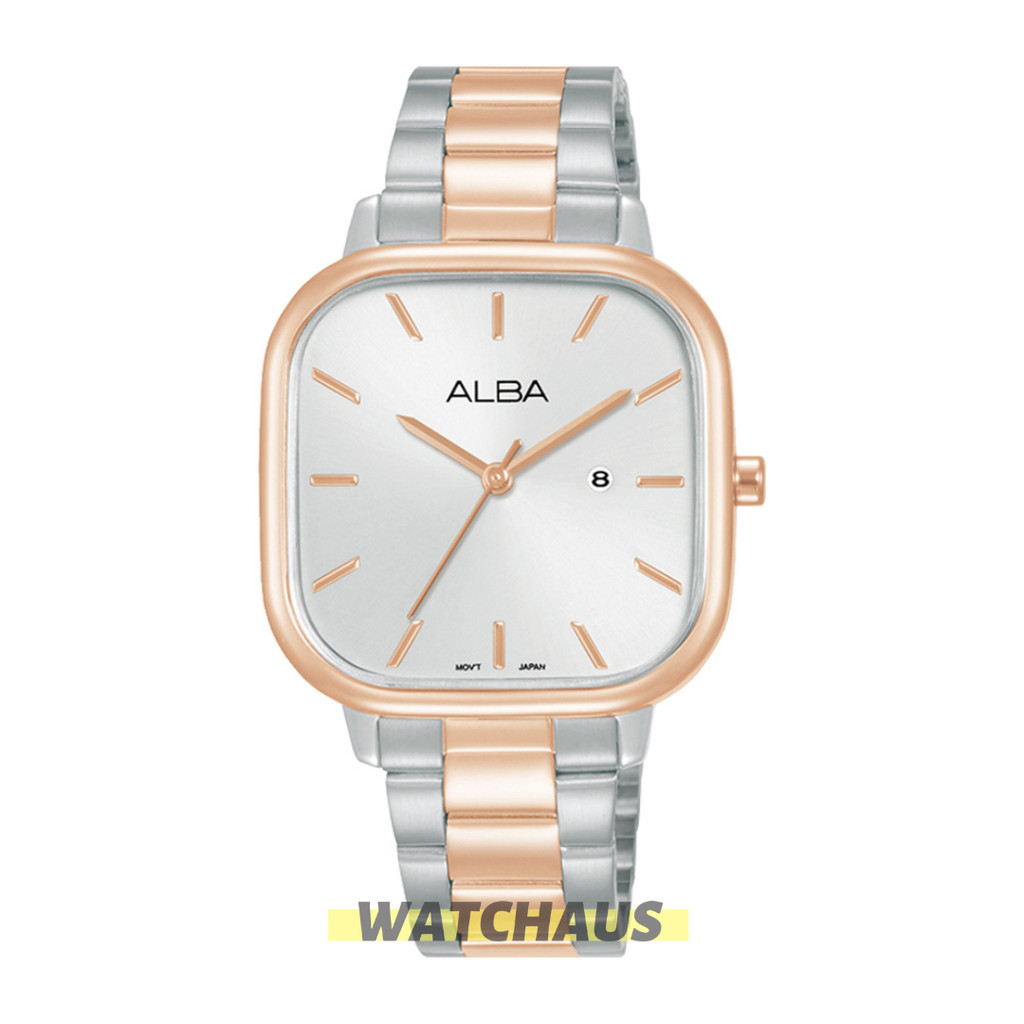 JAM TANGAN WANITA ALBA AH7BZ0 AH7BZ0X1 ANALOG SILVER ROSEGOLD COMBI STAINLESS STRAP