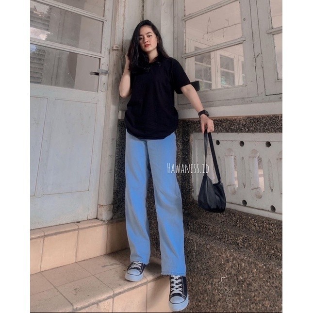 Jeans Wanita Celana Korean Style Bawahan Terlaris Celana Panjang Cewek Jumbo Lembut Cutbray Bisa Cod