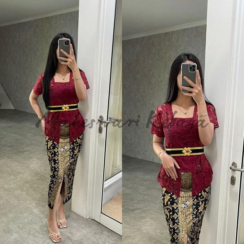 RFG Kebaya Bali Set/Kebaya Bali Lengan Pendek Maroon TERLARIS