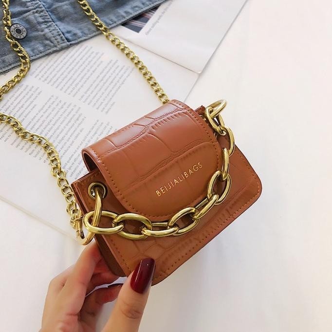TAS WANITA KECIL RANTAI GOLD KULIT SELEMPANG PESTA IMPORT KOREA THALE