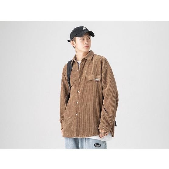 Baju Kemeja Tactical Pria Lapangan Outdoor Waffle Textured Corduroy Outer Shirt Casual Oversize Long