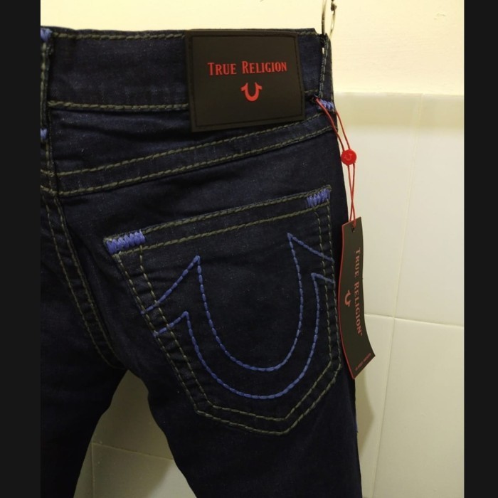 Celana Panjang Jeans Pria True Religion Dark Navy Blue Stich Slim Fit
