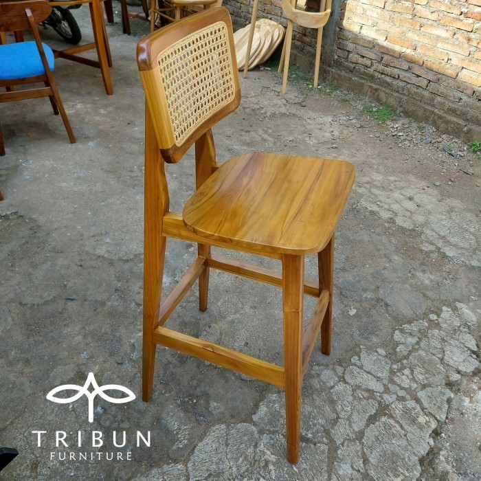 Kursi Bar Kayu Jati Mix Rotan Minimalis, Kursi Bar Stool Tinggi