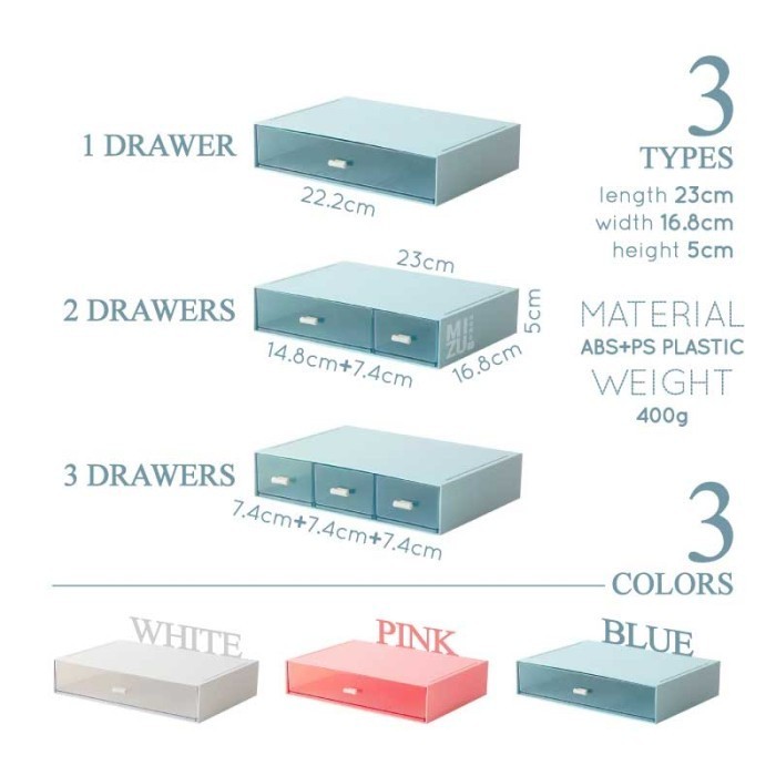 Sutakku Stackable Drawer Organizer Laci Susun Meja Rias Meja Kerja