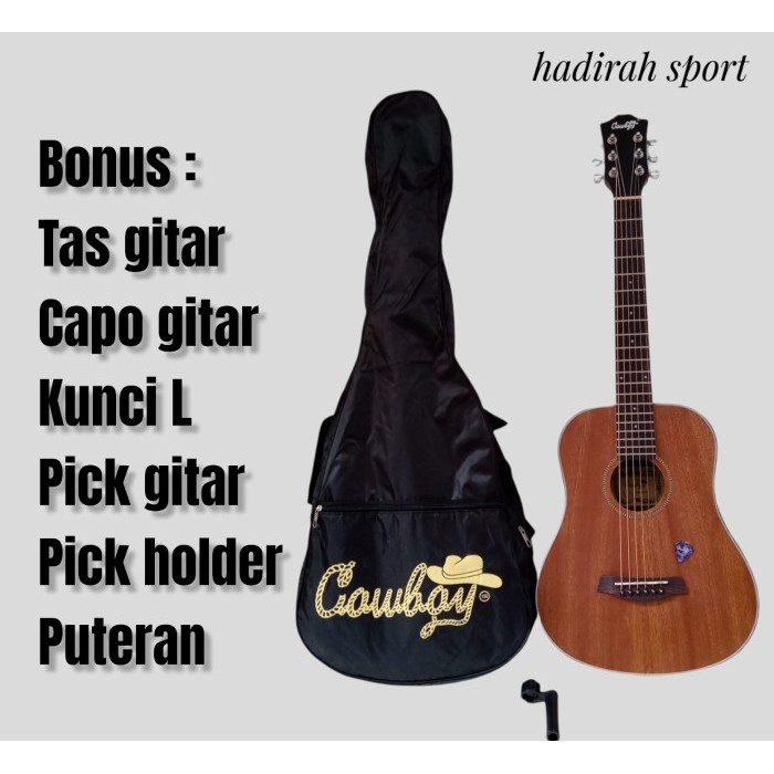 Ami Gitar Cowboy Akustik 3/4 Gitar Akustik Gw120 Bonus Tas Capo Pick Puter