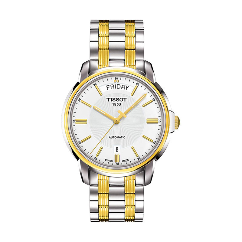 Jam Tangan Pria TISSOT T-Classic T065.930.22.031.00 Automatic III DayDate White Dial Dual Tone Stain