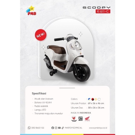 Motor Aki Anak Pmb K611C K-611-C Sepeda Scoopy Listrik Cas Baterai