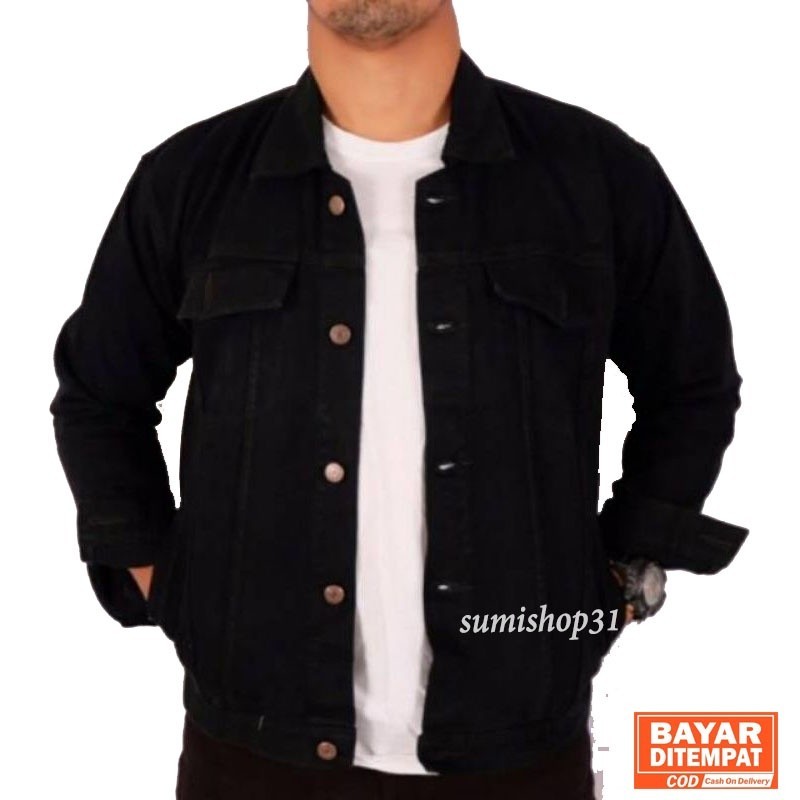 [Bahan halus dan Nyaman] CUCI GUDANGJAKET JEANS POLOS HITAM PRIA-JEANS DENIM-JEANS COWOK-JAKET