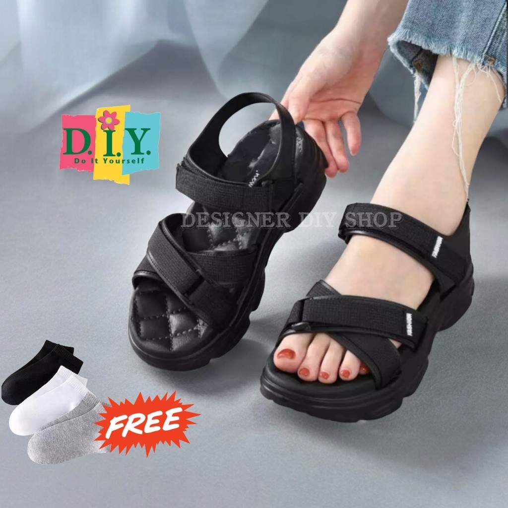 Sandal Slop Wanita // Sepatu Sandal Wanita Gunung Tali Wedges Korean Style