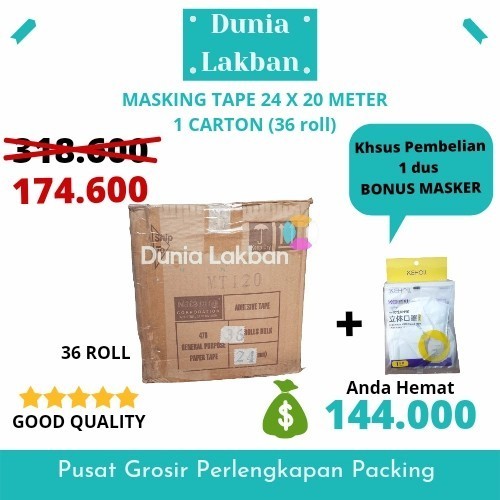 

1 Dus Masking Tape 1 Inch X 20 Meter / Lakban Kertas 24Mm X 20 Mtr