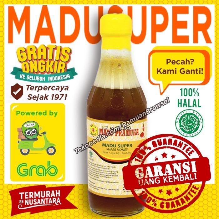 

Ready Madu Pramuka Alami Super 350ml (Madu + Pollen + Royal Jelly)