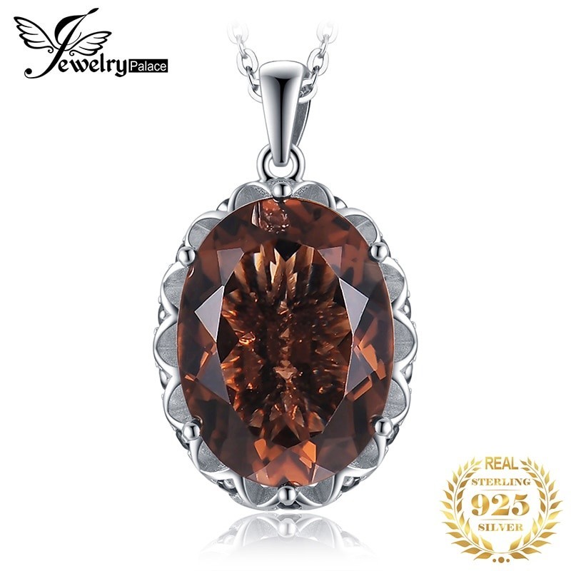 JewelryPalace Kalung Liontin Kuarsa Berasap Alami 8ct Besar untuk Wanita Pernyataan Batu Permata 925